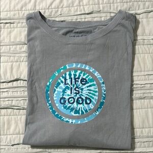 Life Is Good Gray Tee with Navy Logo